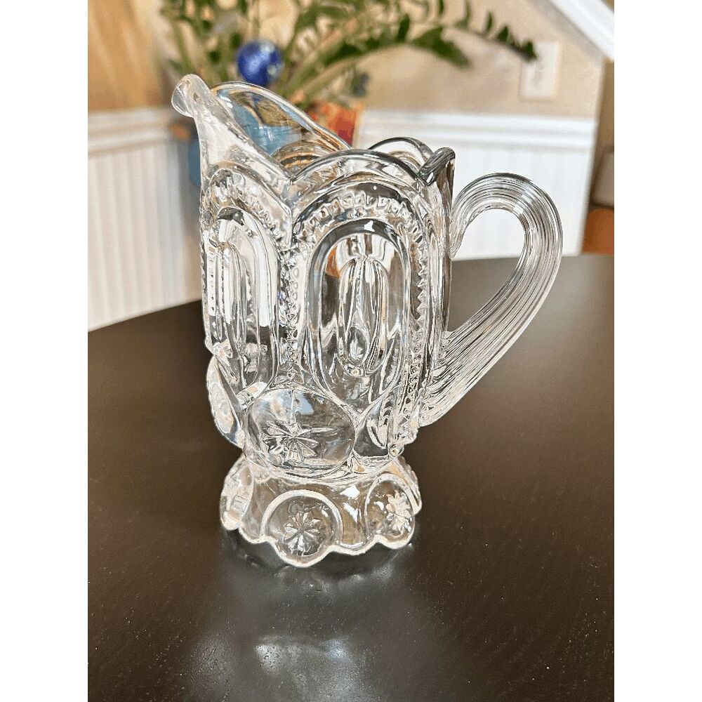 Vintage L.E. Smith Glass Crystal Glass Moon and Stars Creamer Pitcher w/Glass Ro